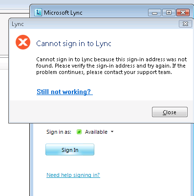 lync for mac 2011 cannot sign in